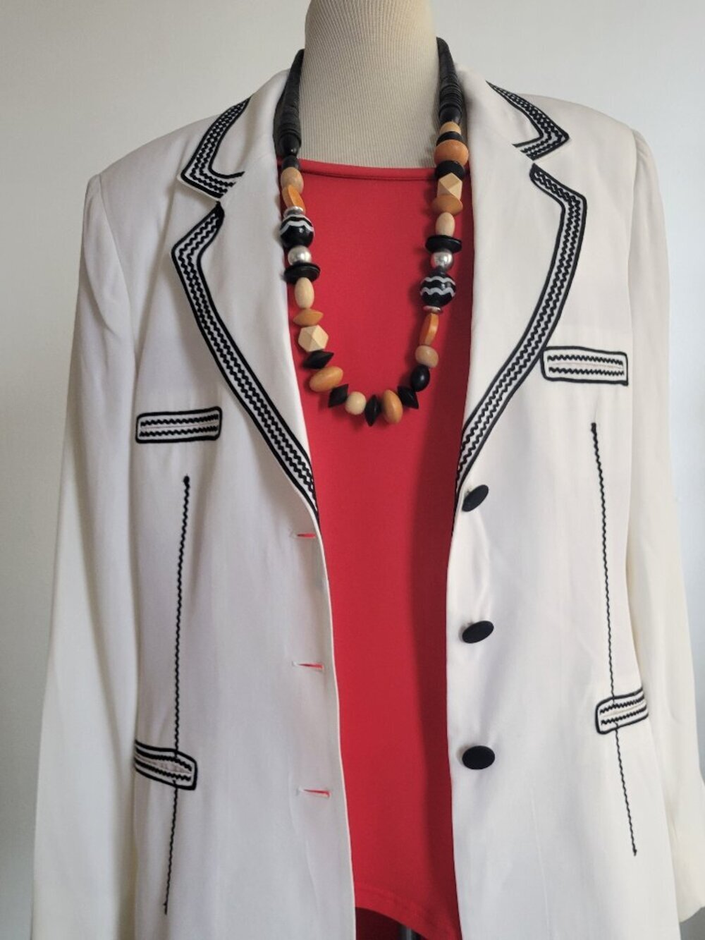 Vintage Rare - Future Ozbek Striking Black Chevron-patterned Tailored White Jack